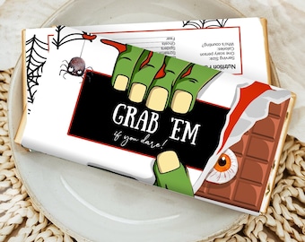 Editable Halloween Party Favor Halloween Candy Bar Wrapper Halloween Chocolate Bar Labels Zombie Digital Download Template Printable 0261