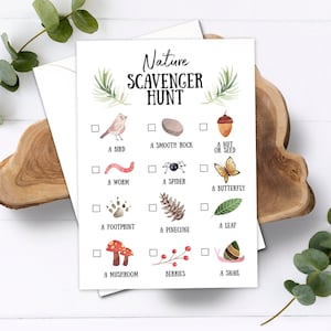 Editable Nature Scavenger Hunt for Kids Hiking Outdoor Camping Party Game Trail Nature Walk Woodland Digital Download Template Printable