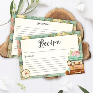 Editierbare Reise Rezept Karten Baby Brautparty Abenteuer Weltkarte Koffer Blumen Ratschläge Hochzeit Download Corjl Template Printable 0044