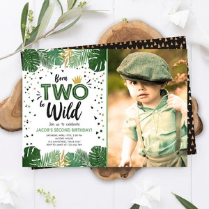 Editable Born Two be Wild Birthday Invitation Boy Tropical Safari Boy Gold Jungle Second Birthday 2nd Download Corjl Template Printable 0332