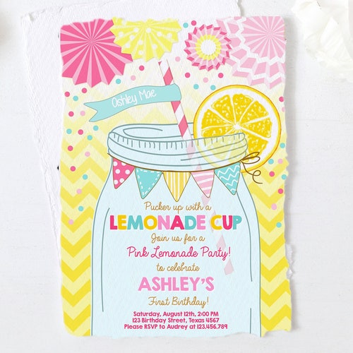 Editable Sunshine Lemonade Birthday Invitation Pink Girl - Etsy