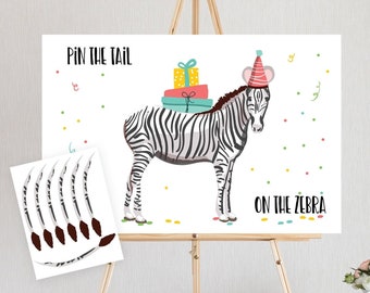 Editable Pin the Tail on the Zebra Birthday Game Safari Animals Party Animals Decor Wild One Digital Download Corjl Template Printable 0142