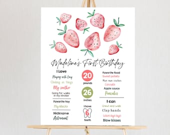 Birthday Stat Sign 1st Birthday Milestone Berry First Birthday Birthday Poster 1208 First Birthday Strawberry Birthday Milestone