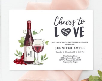 Editable Wine Bridal Shower Invitation Rustic Winery Cheers To Love Country Wine Tasting Couples Download Corjl Template Printable 0234