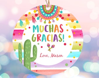 Editable Fiesta Favor Tags Muchas Gracias Thank You Tags Cactus Succulent Mexican Boy Birthday Baby Bridal Shower Taco Corjl Template 0134