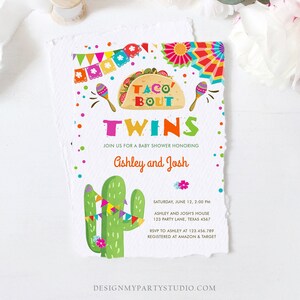 Editable Taco Bout Twins Baby Shower Invitation Cactus Chalk Mexican Fiesta Couples Shower Instant Download Printable Corjl Template 0045