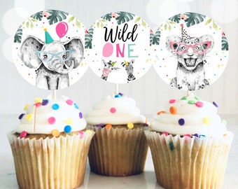 Party Animals Cupcake Toppers Favor Tags Birthday Party Decoration Safari Animals Zoo 1st Birthday Wild One Digital Download Printable 0322