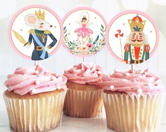 Nutcracker Cupcake Toppers Nutcracker Birthday Party Decorations Sugar Plum Fairy Girl Pink Stickers Tags Digital Download Printable 0352