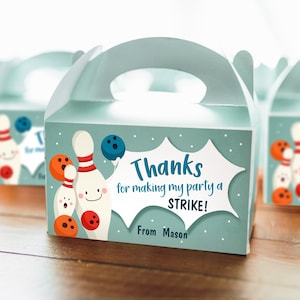 Editable Bowling Gable Box Favor Label Bowling Birthday Party Favor Box Label Boy Thank you Strike Digital Download Printable Instant 0324