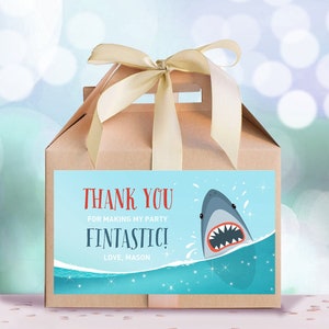 Editable Shark Gable Box Favor Label Shark Birthday Party Favor Box Label Boy Pool Party Fintastic Ocean Sea Digital Download Printable 0089