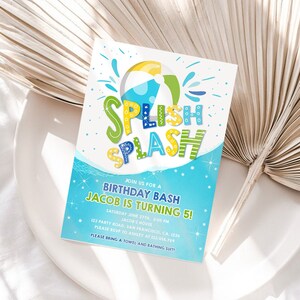 Editable Splish Splash Birthday Invitation Pool Party Boy Beach Ball ...