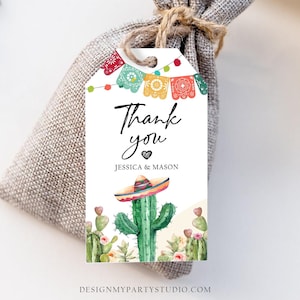 Étiquettes modifiables Cactus Fiesta Étiquette Fiesta Merci Muchas Gracias Mexicain Shower nuptiale Couples succulents Aquarelle Corjl Modèle 0404