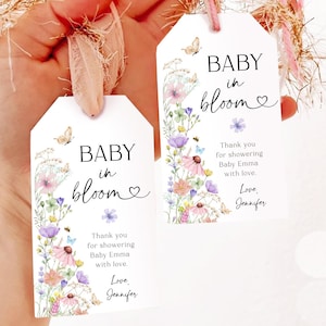 Editable Baby in Bloom Favor Tag Wildflowers Thank You Tag Baby Shower Wild Flower Gift Tag Butterflies Digital Template Printable 0543