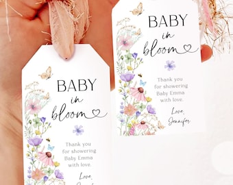 Editable Baby in Bloom Favor Tag Wildflowers Thank You Tag Baby Shower Wild Flower Gift Tag Butterflies Digital Template Printable 0543