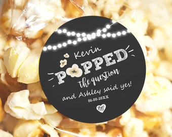 Editable He Popped the Question Gift Tag Engagement party Gift tag Popcorn Favor Tag Stickers engagement wedding PRINTABLE Corjl 0110