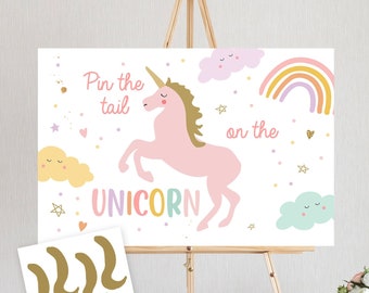 Pin the Tail on The Unicorn Party Game Unicorn Birthday Game Rainbow Birthday Activity Pastel Girl Instant Download Printable Digital 0426