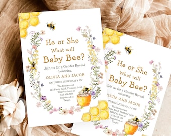 Editable Bee Gender Reveal Invitation What Will Baby Bee Invitation Gender Neutral Honey Instant Download Template Digital Corjl 0502