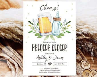 Editable Pregger Kegger Invitation Bottle and Beers Baby Shower Cheers Coed Couples Shower Download Printable Template Corjl  0190