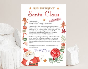 May include: A letter from Santa Claus with a watercolor illustration of Santa and festive decorations. The letter includes the text "From the Desk of Santa Claus" and "Santa Approved."