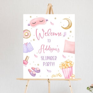 Editable Sleepover Birthday Welcome Sign Slumber Party Poster Pajamas Movie Night Sign Digital Download Template Printable 16x20 Corjl 0447
