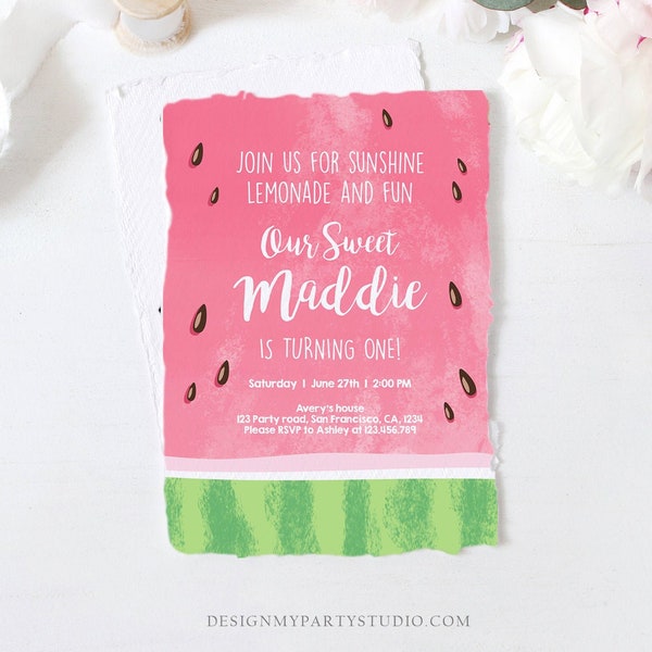 Editable Watermelon Birthday Invitation One in a Melon Invite Melon Party Summer Lemonade Download Printable Template Digital Corjl 0250