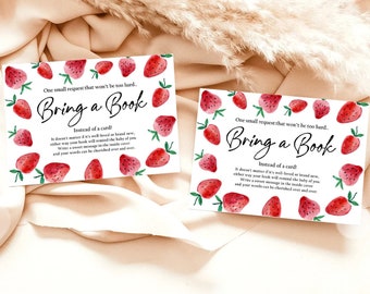 Editable Bring a Book Card Strawberry Berry Sweet Baby Shower Sprinkle Book Insert for Baby Book Request Digital Template Printable 0399