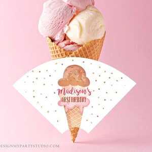 Bearbeitbarer Eistüte Wrapper Eis Etikett Eis Geburtstagskind Rosa Eis Social Cone Wrapper Eis Bar Vorlage Corjl 0243
