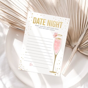 Bewerkbare datum avond ideeën bruids douche spel idee kaart advies spel invoegen datum pot brunch en bubbels roze goud champagne corjl sjabloon 0150