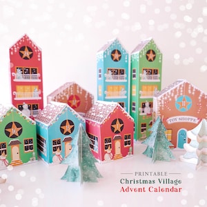 Printable Advent Calendar Houses DIY Paper Christmas Village Boxes Countdown to Christmas Xmas Kids Calendar Digital Instant Download