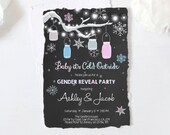 Editable Winter Gender Reveal Invitation Cold Outside Snow Boy or Girl He or She Chalk Rustic Template Invitation Download Corjl 0012 Il_170x135