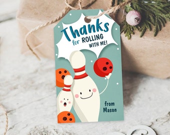 Editable Bowling Favor tags Bowling Party Boy Bowling Thank you tags Label tags Rolling With Me Labels Bowling Birthday Template Corjl 0324