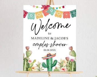 Editable Fiesta Cactus Welcome Sign Couples Shower Welcome  Desert Mexican Succulent Taco Bout Love Succulent Corjl Template Printable 0404