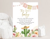 Editable Taco Bout a Baby Shower Invitation Cactus Mexican Fiesta Baby Shower Boho Floral Download Printable Invite Template Corjl 0419