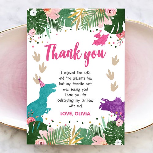 Dinosaur Thank You Notes Printable Card 4x6 or 5x7 Pink Etsy
