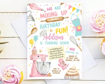 Editable Baking Birthday Party Invitation Kids Cooking Birthday Girl Chef Party Kitchen Cupcakes Pink Download Printable Corjl Template 0364