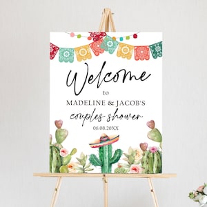 Editable Fiesta Cactus Welcome Sign Couples Shower Welcome  Desert Mexican Succulent Taco Bout Love Succulent Corjl Template Printable 0404