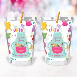 Editable Art Party Birthday Juice Pouch Label Juice Favors Girl Birthday Decor Paint Party Digital Download Template Printable 0319