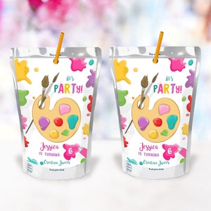 Editable Art Party Birthday Juice Pouch Label Juice Favors Girl Birthday Decor Paint Party Digital Download Template Printable 0319