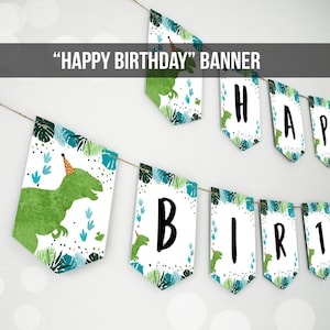 Dinosaur Happy Birthday Banner Boy Birthday Banner Green Blue Dino Prehistoric Dinosaur Decor Instant Digital Download Printable 0389