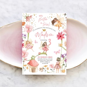 Editable Fairy Princess Birthday Invitation Girl Pink Floral Fairy Party Whimsical Garden Download Printable Template Corjl Digital 0406