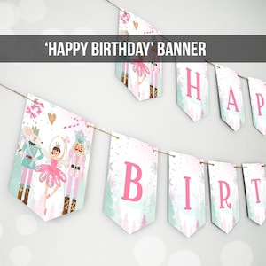 Banner de aniversário Quebra-Nozes para menina, Terra dos Doces, Decorações de Quebra-Nozes, Fada Mágica do Inverno, Download Digital para Imprimir 0352
