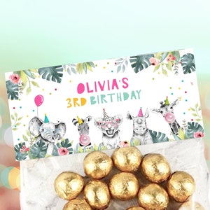 Editable Party Animals Treat Bag Toppers Safari Animals Birthday Girl Pink Wild One Favor Bag Zoo Two Wild Digital Template Printable 0322