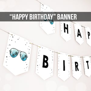 Alles Gute zum Geburtstag Banner Einmal Cool Dude Zwei Coole Geburtstag Banner Junge Sonnenbrille 2 Pool Party Sommer Digital Download Printable 0136