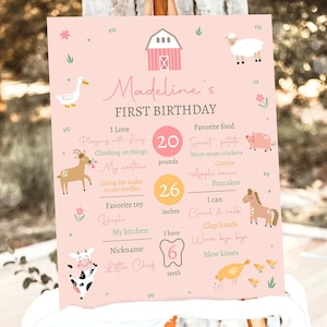 Editable Farm Animals Birthday Milestone Sign Girl Pink Farm Minimalist Barnyard Bash Barnyard Sign Floral Digital Template Printable 0436