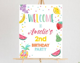 Editable Welcome Sign Fruit Birthday Two-tti Fruiti Party Fruit Two-tti Frutti Tropical Summer Fruiti Printable Template Digital Corjl 0139