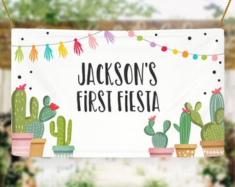 Editable Fiesta Cactus Backdrop Banner Birthday Baby Shower Bridal Shower Mexican Succulent Desert Floral Corjl Template Printable 0254