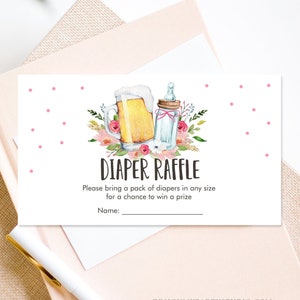 Bearbeitbare Windel Raffle Los Windel Spielkarte Baby braut Baby Shower Mädchen Bierflaschen Digitaler Download Vorlage Printable 0190