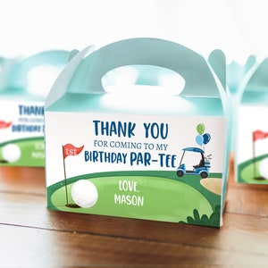 Editable Golf Hole in One Birthday Party Gable Box Favor Label Golf Gift Box Labels Par-tee Boy Golfing 1st Blue Download Printable 0405