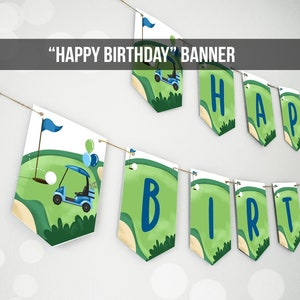 Golf Happy Birthday Banner Hole in One Banner Birthday Boy Blue Golfing Decorations Par-tee Instant Digital Download Printable 0405