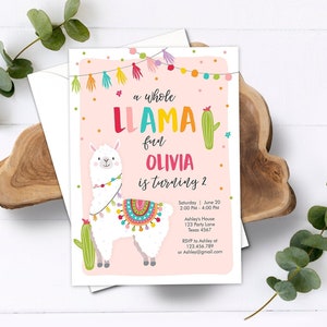 Editable Whole Llama Fun Birthday Invitation Llama Cactus Girl Alpaca Fiesta Party Digital Download Corjl Template Printable 0079